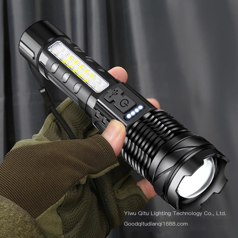 BeamForce held in one hand showing the side light and controls