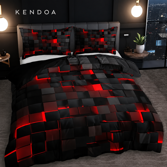 Kendoa NightGlow 3D Comforter Set in black and red, King size
